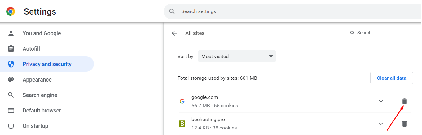 notīrīt sīkfailus - atkritumu ikona - google